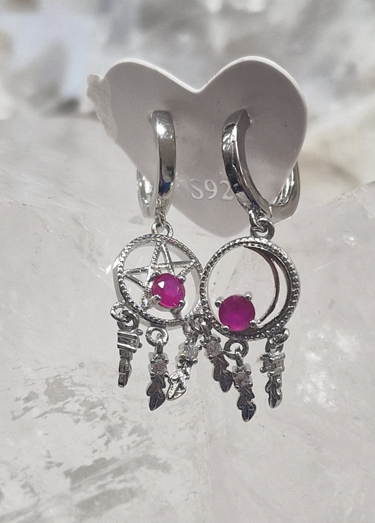 Ohrringe Traumfänger Rubin 925 Silber
