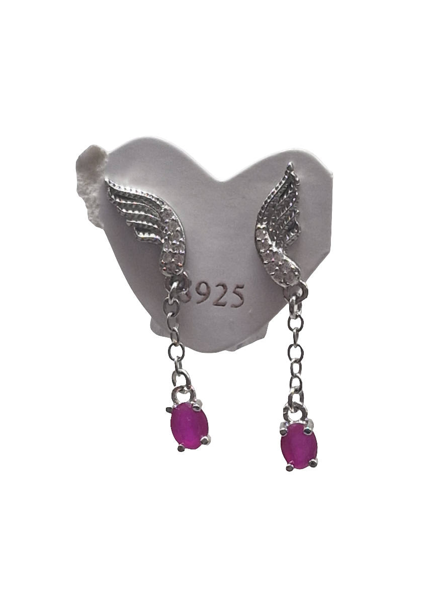 Ohrringe Flügel hängender Rubin 925 Silber