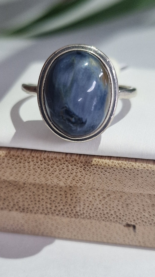 Pietersit blau Ring 925 Silber / Gold